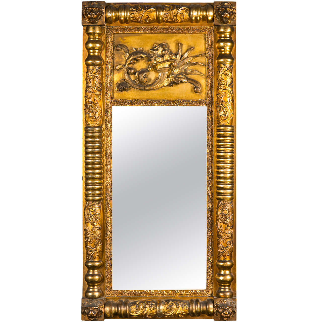 Elaborately Carved Polychrome Wood Frame and Mirror at 1stDibs