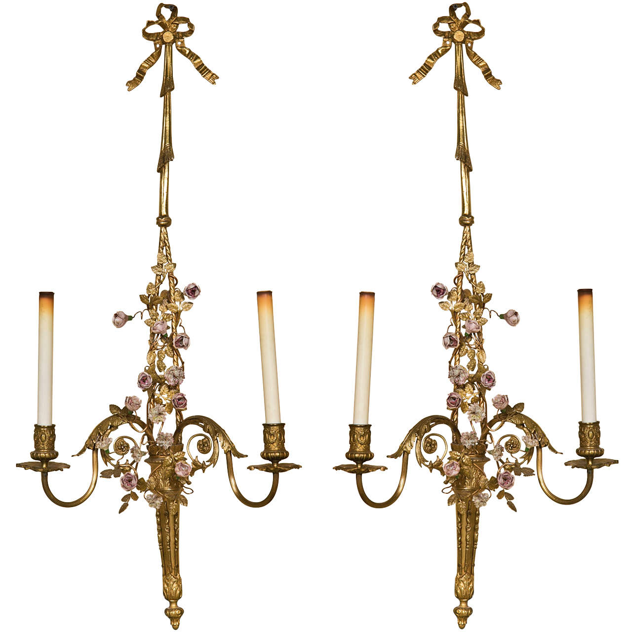 French Belle Époque Style Brass Wall Sconces Florette And Foliate Two ...