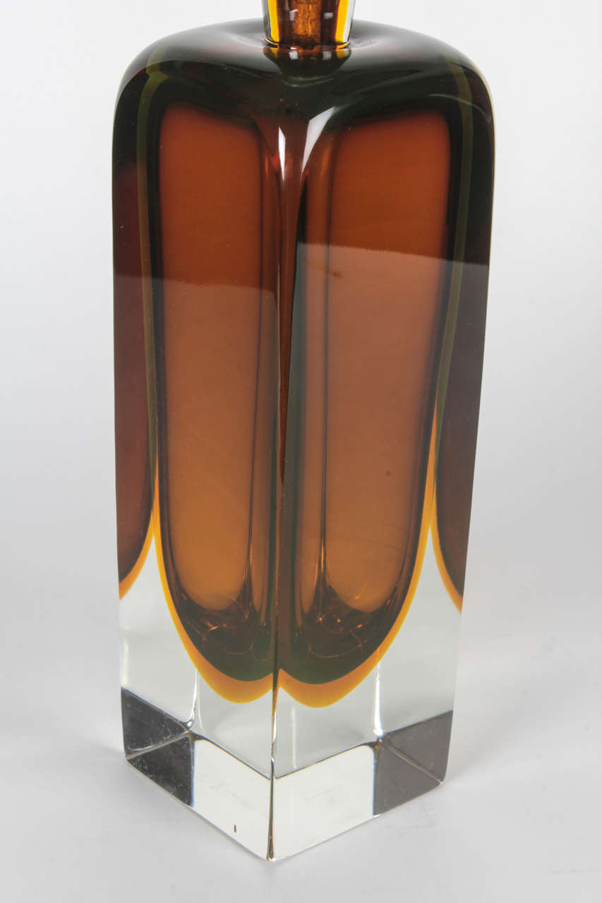 Mid-Century Modern Flavio Poli for Seguso Large Murano Glass Bottle with Stopper, circa 1950s For Sale