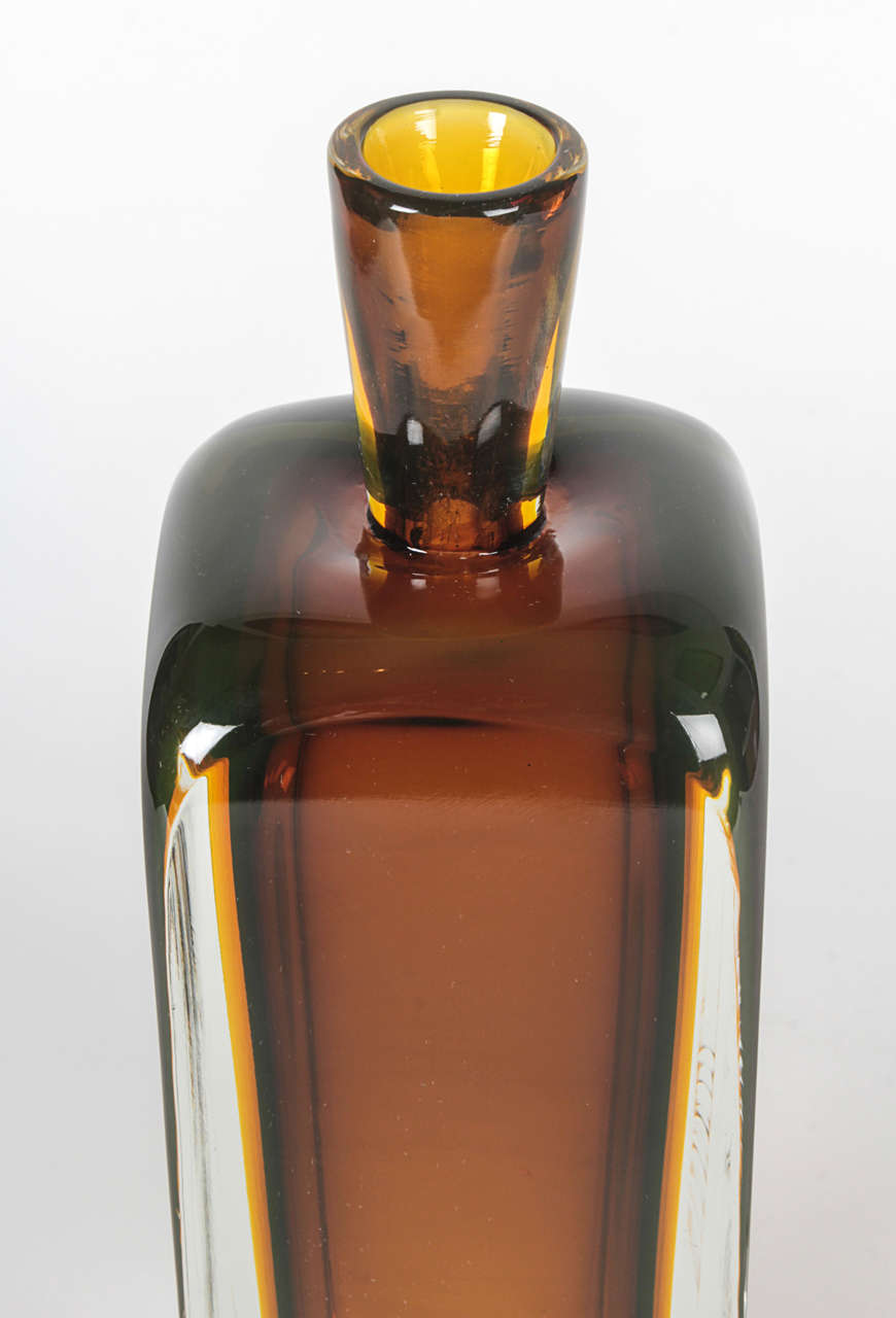 Mid-20th Century Flavio Poli for Seguso Large Murano Glass Bottle with Stopper, circa 1950s For Sale