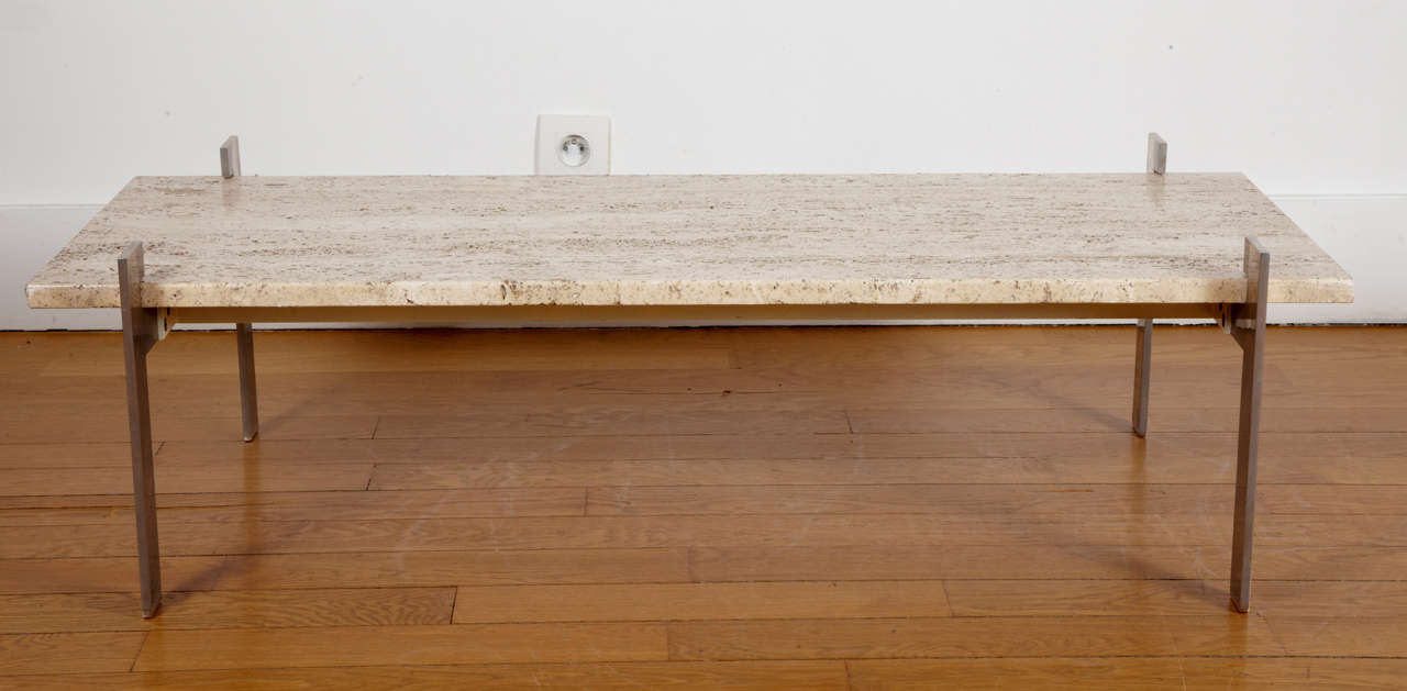 Rectangular Coffee Table With Travertine Top, France, 1960.