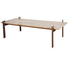 Rectangular Coffee Table With Travertine Top, France, 1960.
