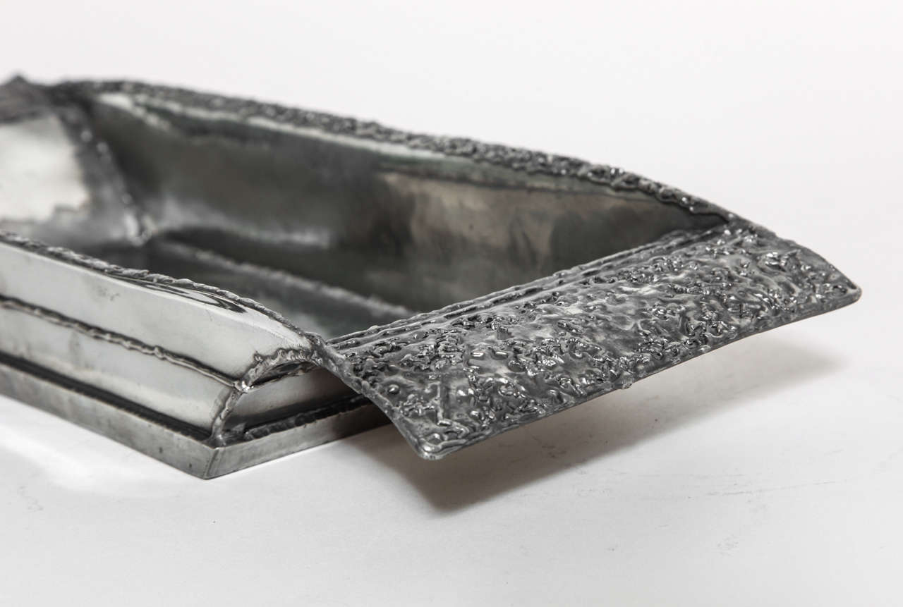 René Delavan French Art Deco Dinanderie Pewter Rectangular Coupe For Sale 1