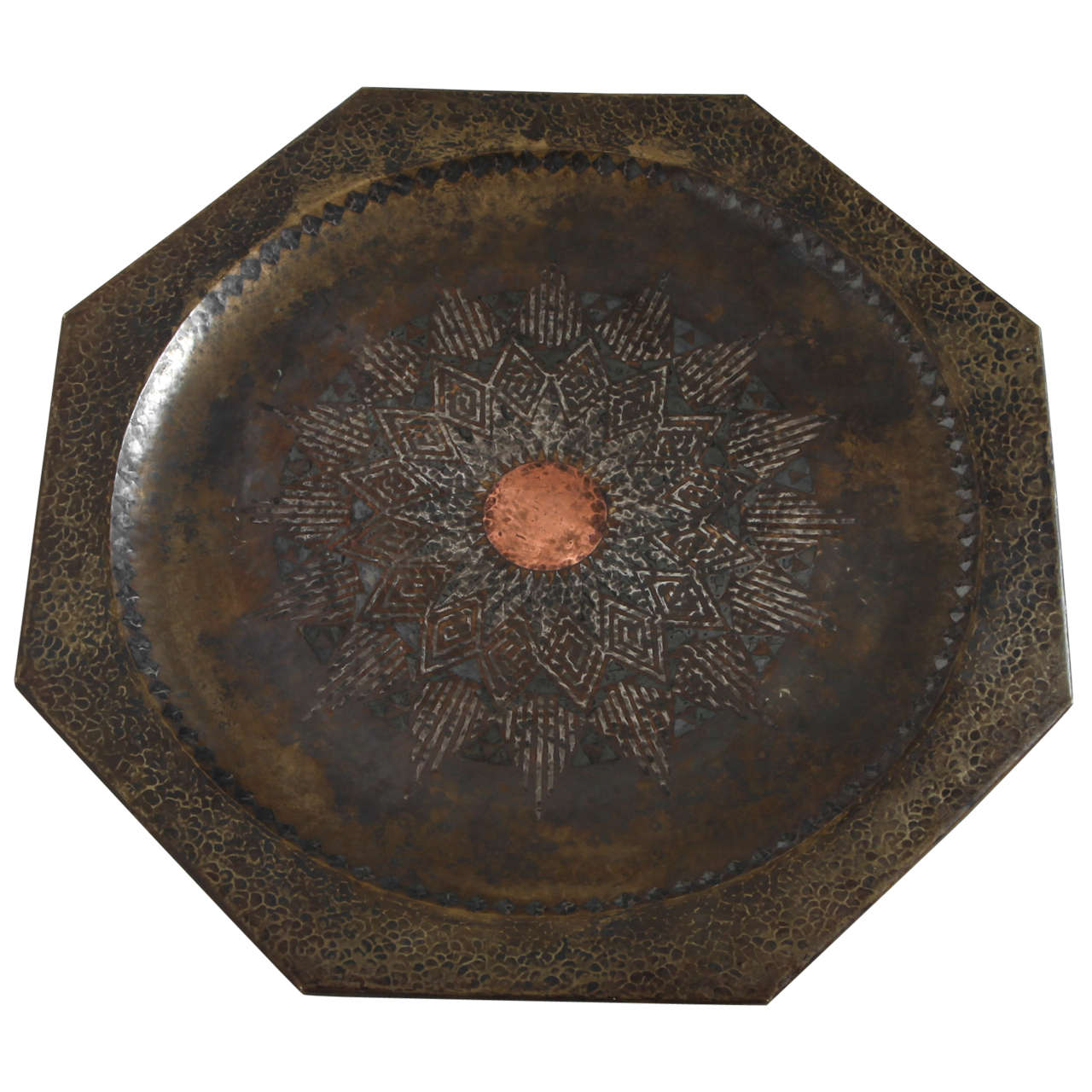 Art Deco Large Copper and Silver Dinanderie Tray by Claudius Linossier
