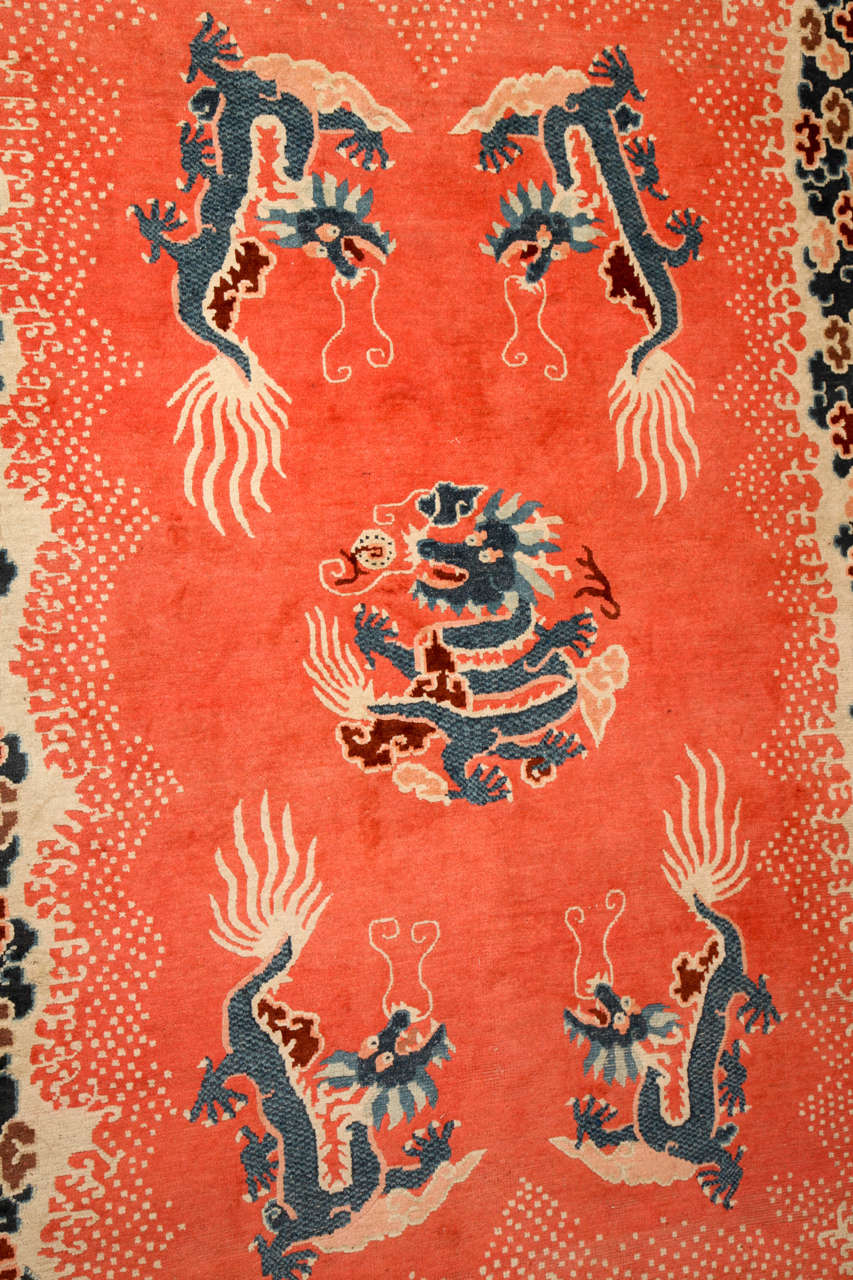 Antique Chinese Dragon Salmon-Colored Carpet In Good Condition For Sale In New York, NY