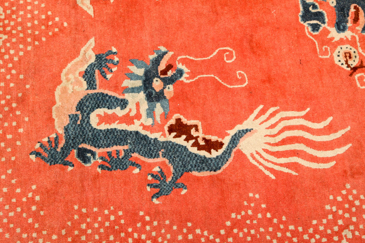 Antique Chinese Dragon Salmon-Colored Carpet For Sale 4