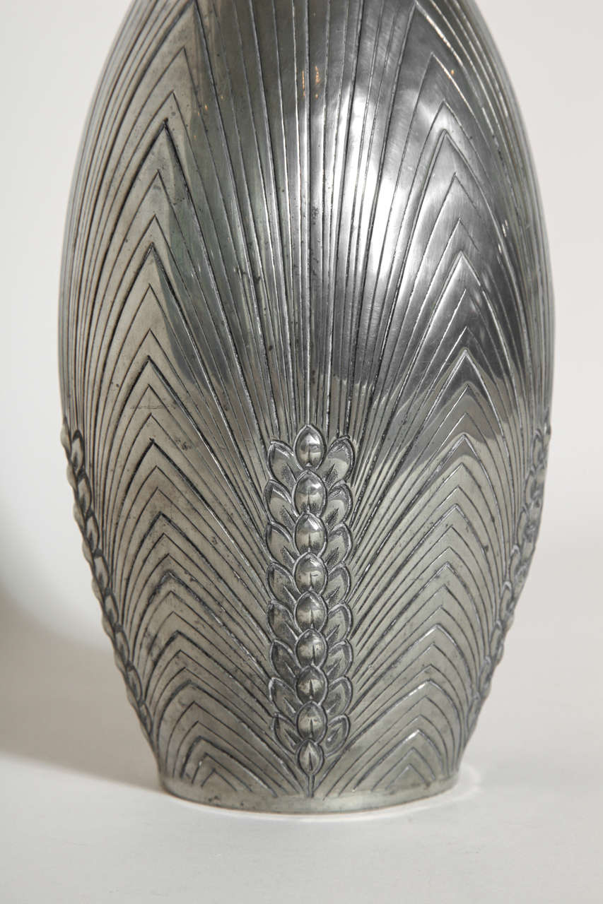 French René Delavan Art Deco Dinanderie Pewter Vase