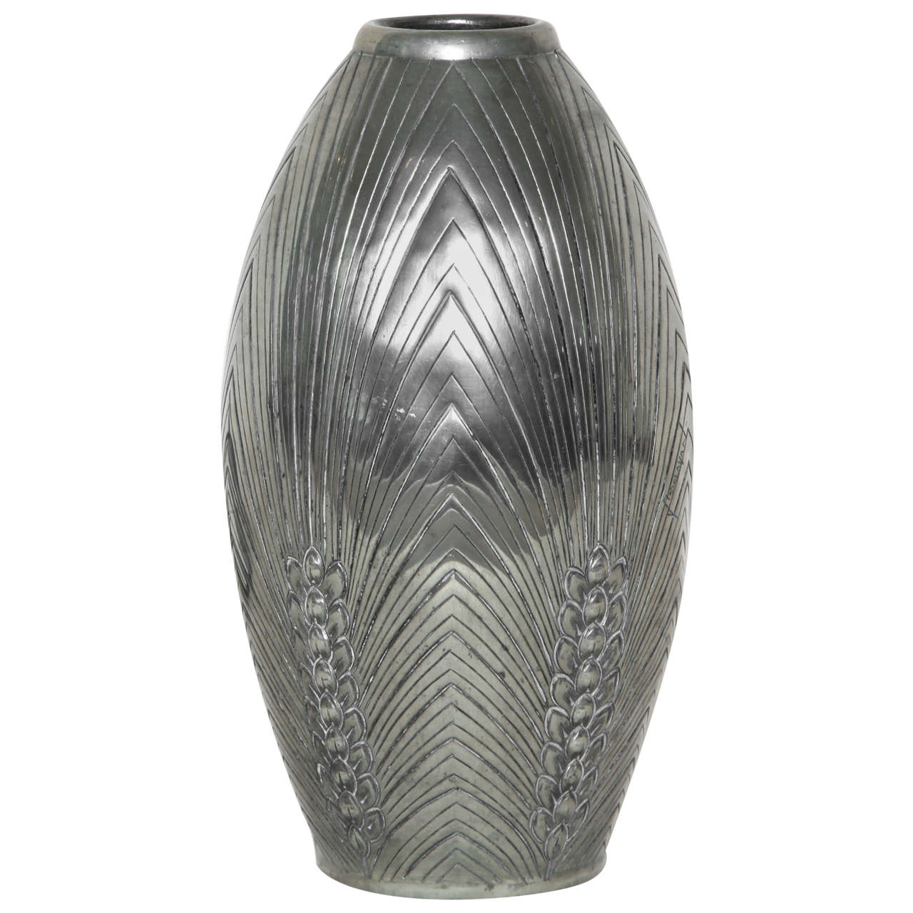 René Delavan Art Deco Dinanderie Pewter Vase