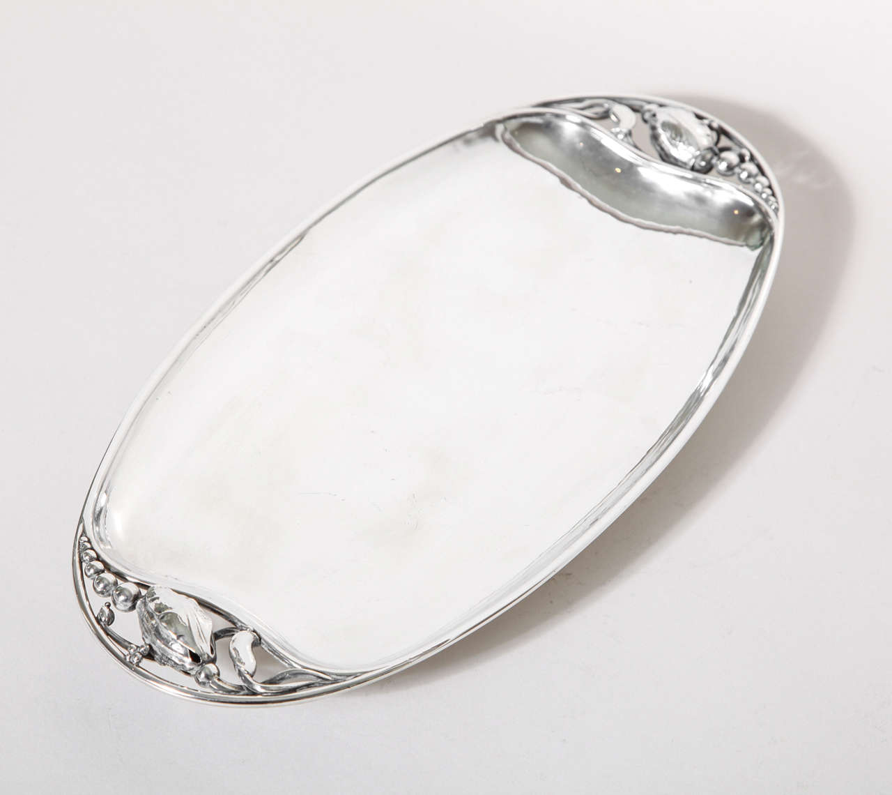 Mid-20th Century Georg Jensen Danish Sterling Silver Blossom Pattern Bread Tray #2 D For Sale