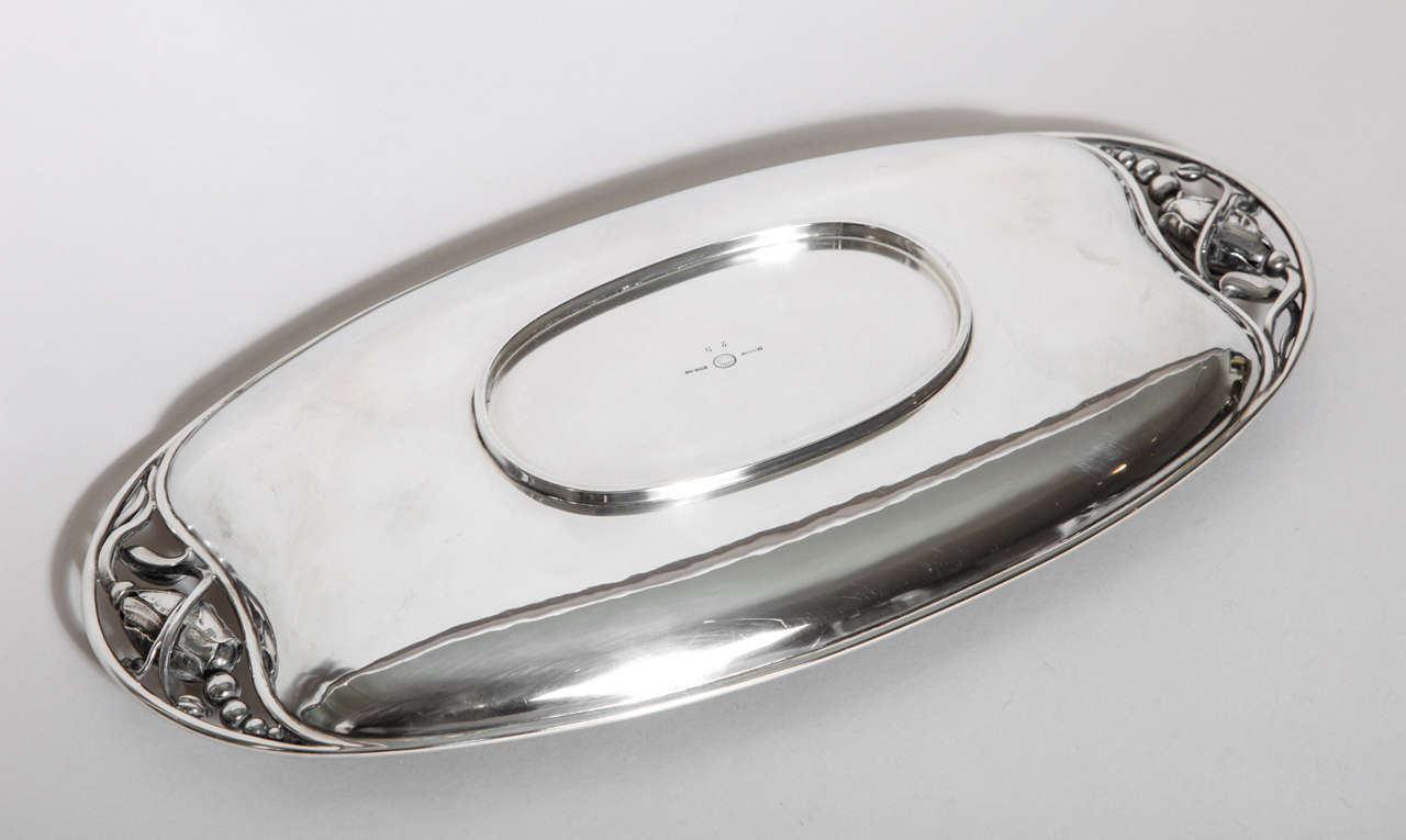 Georg Jensen Danish Sterling Silver Blossom Pattern Bread Tray #2 D For Sale 2