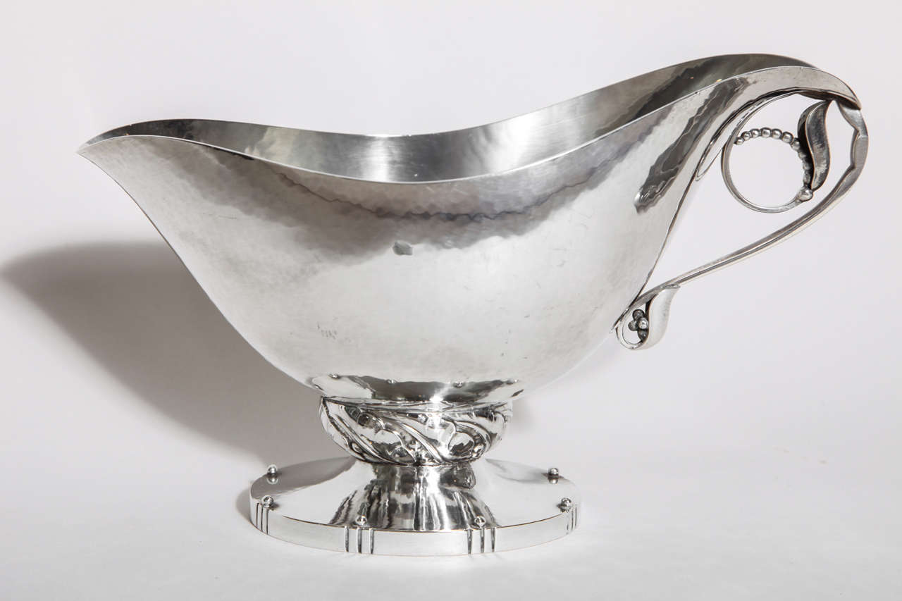 Georg Jensen Sterling Silver Sauce Boat and Stand #177 a with Sauce Ladle #141 3
