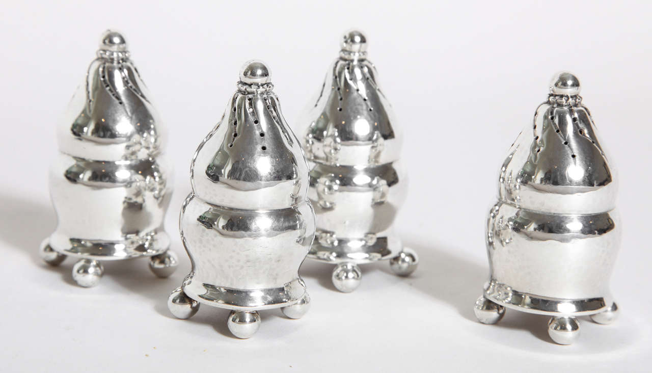 Georg Jensen Danish Set of Four Sterling Silver Casters #410 In Good Condition For Sale In New York, NY