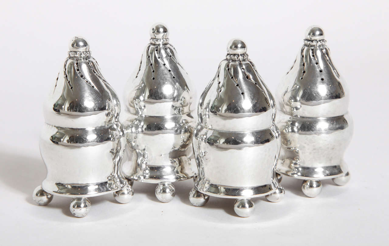 20th Century Georg Jensen Danish Set of Four Sterling Silver Casters #410 For Sale