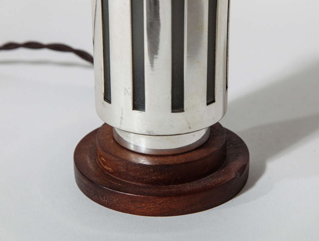 Maison Desny French Art Deco Nickelled Metal Frosted Glass and Wood