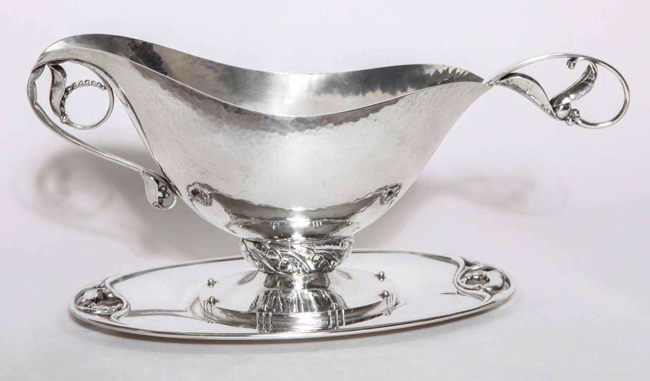 Jensen Sterling Silver Sauce Boat and Stand 177 a with Sauce