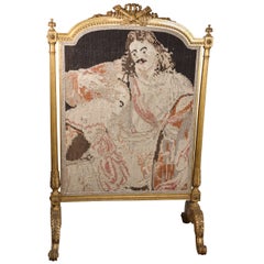 19th C. Giltwood Firescreen with Tapestry Inset