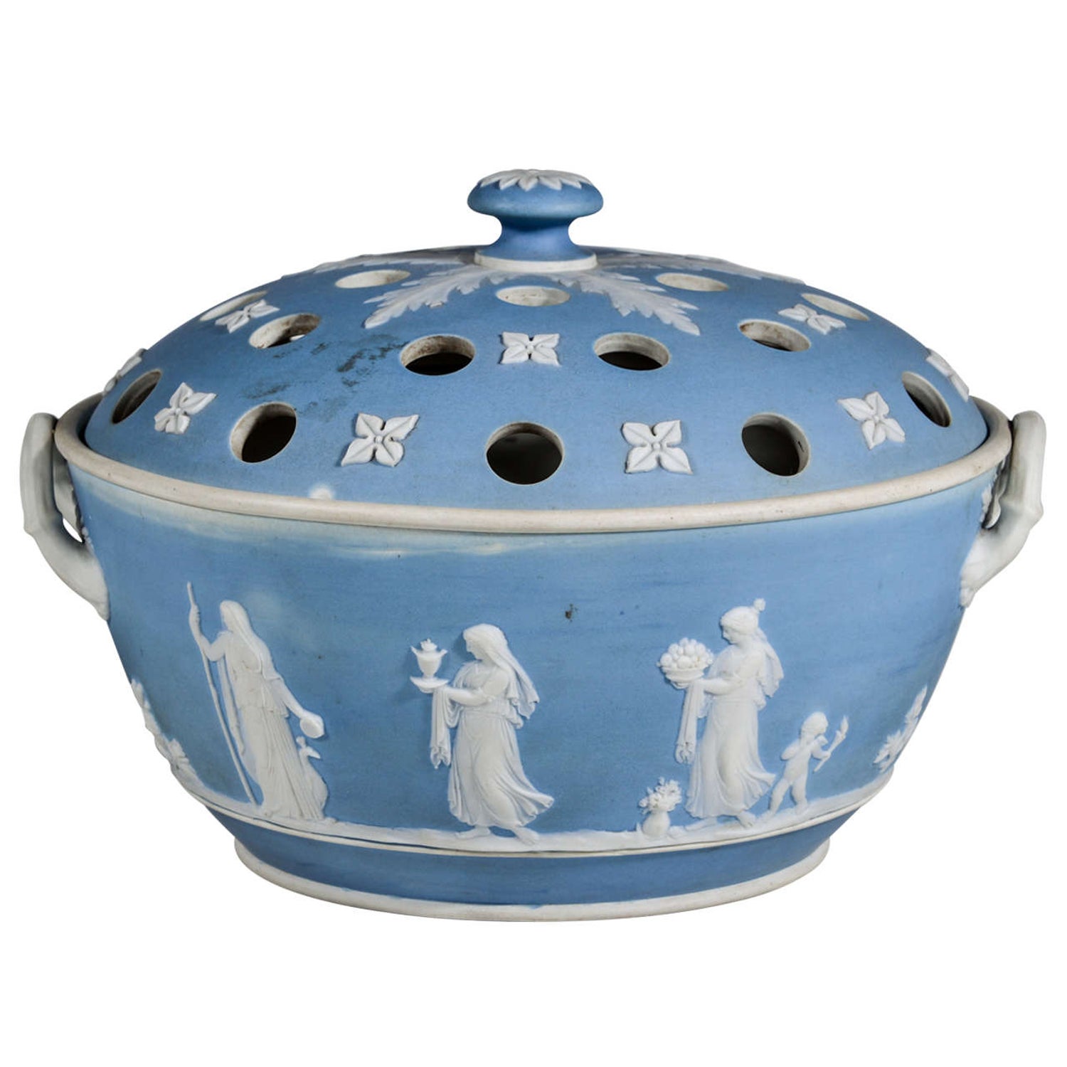 English Wedgwood Blue-dip Jasperware Stoneware Covered Potpourri Bowl For  Sale at 1stDibs