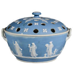 English Wedgwood Blue-dip Jasperware Stoneware Covered Potpourri Bowl 6