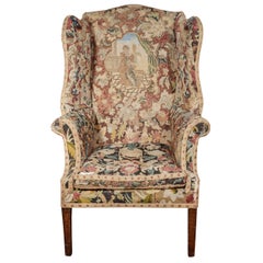 Late 18th c. George III Needlework Upholstered Wingback Armchair