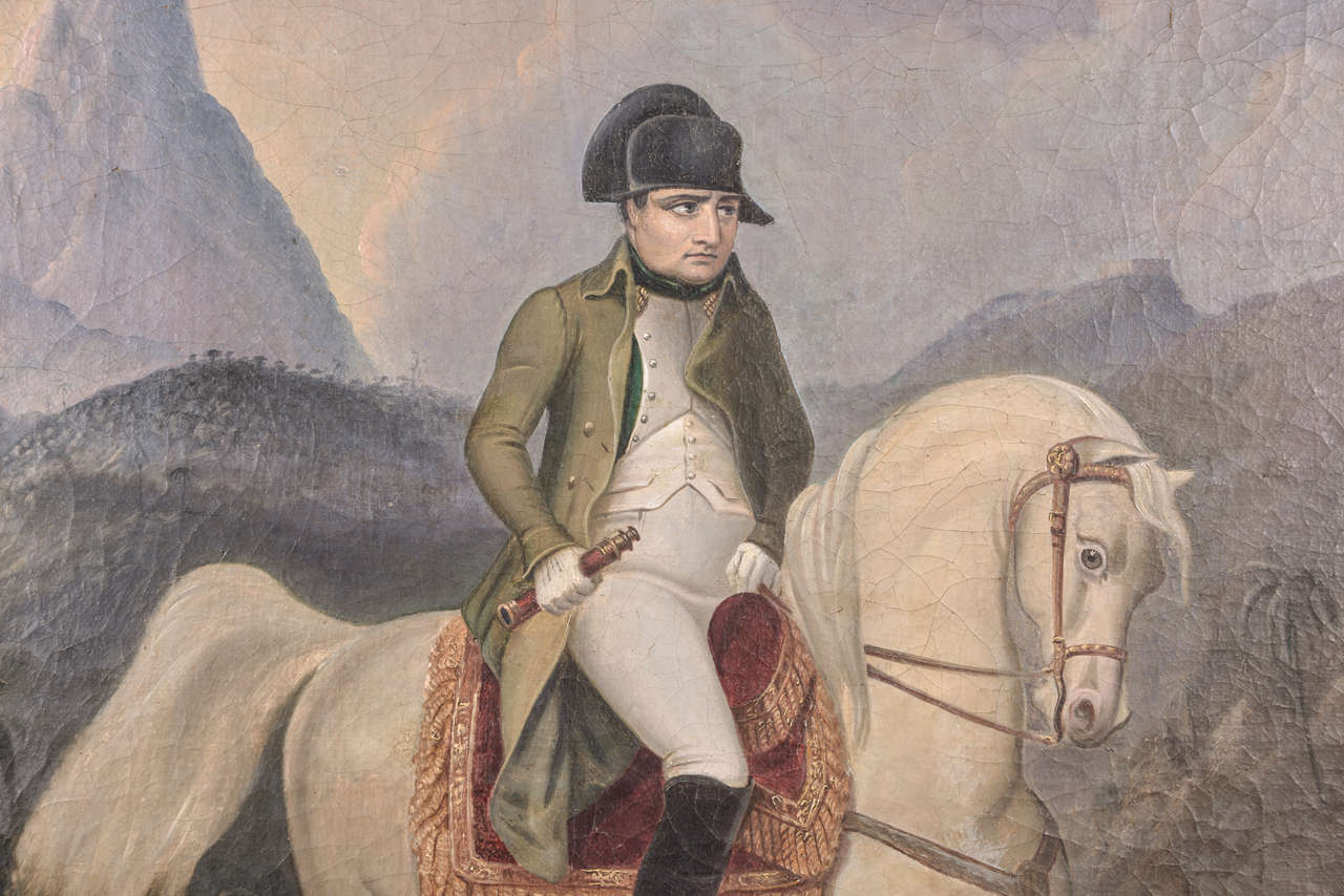 Early 19th Century Oil on Canvas Depicting Napoleon Bonaparte on Horseback For Sale 1