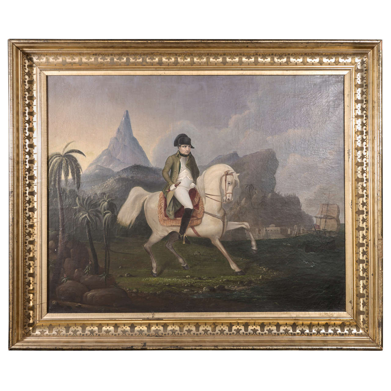 Early 19th Century Oil on Canvas Depicting Napoleon Bonaparte on Horseback For Sale