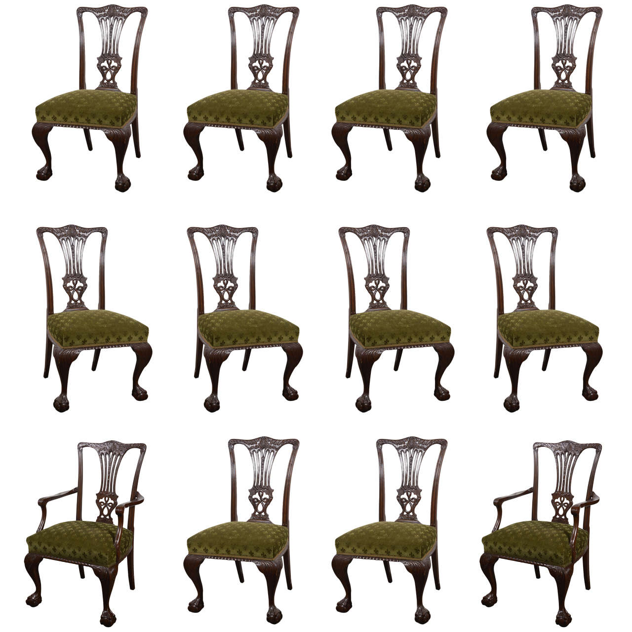 Set of 12 Carved Dining Chairs For Sale at 1stdibs