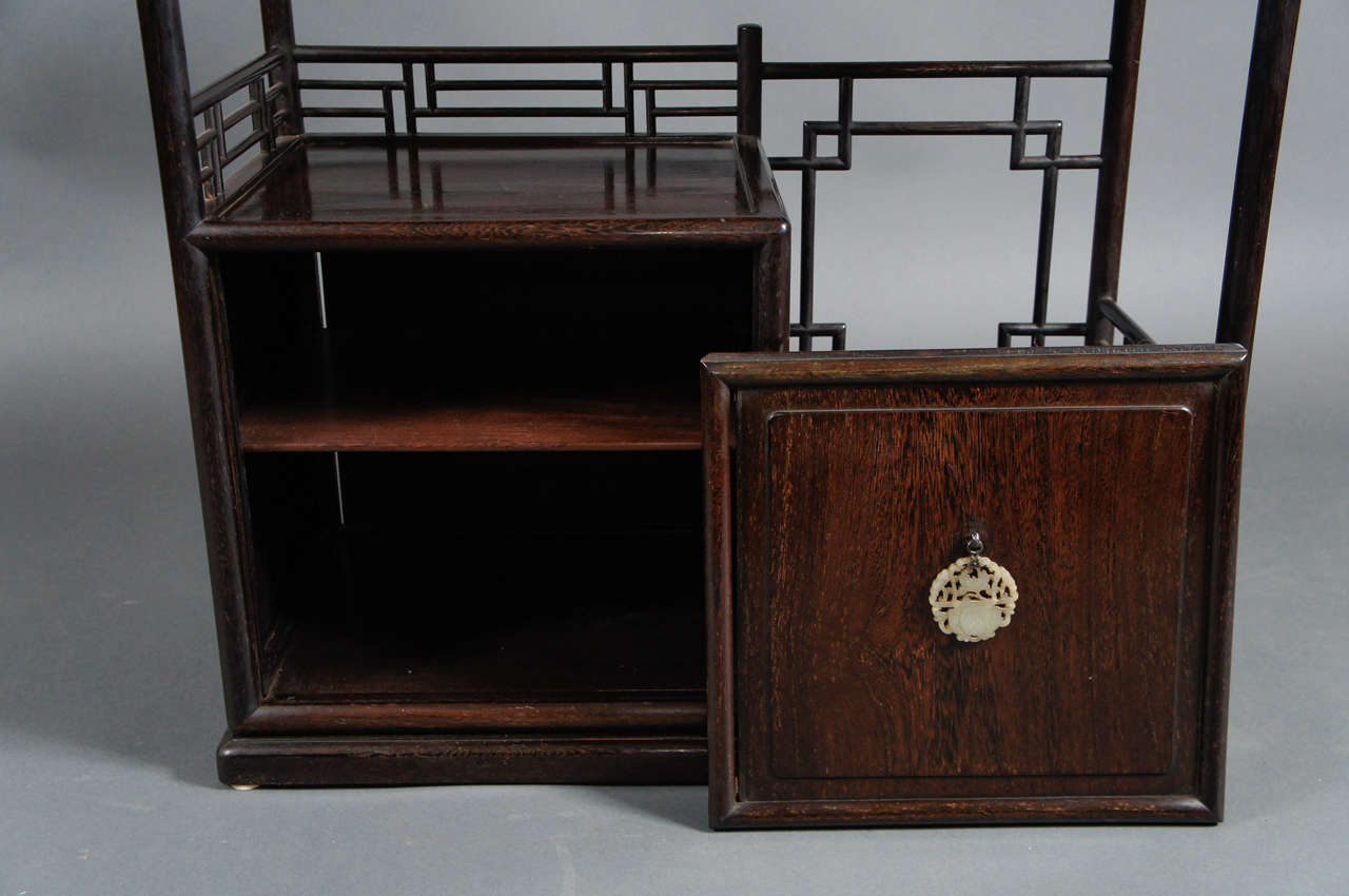 20th Century Japanese Rosewood Tea Cabinet with Jade Pull