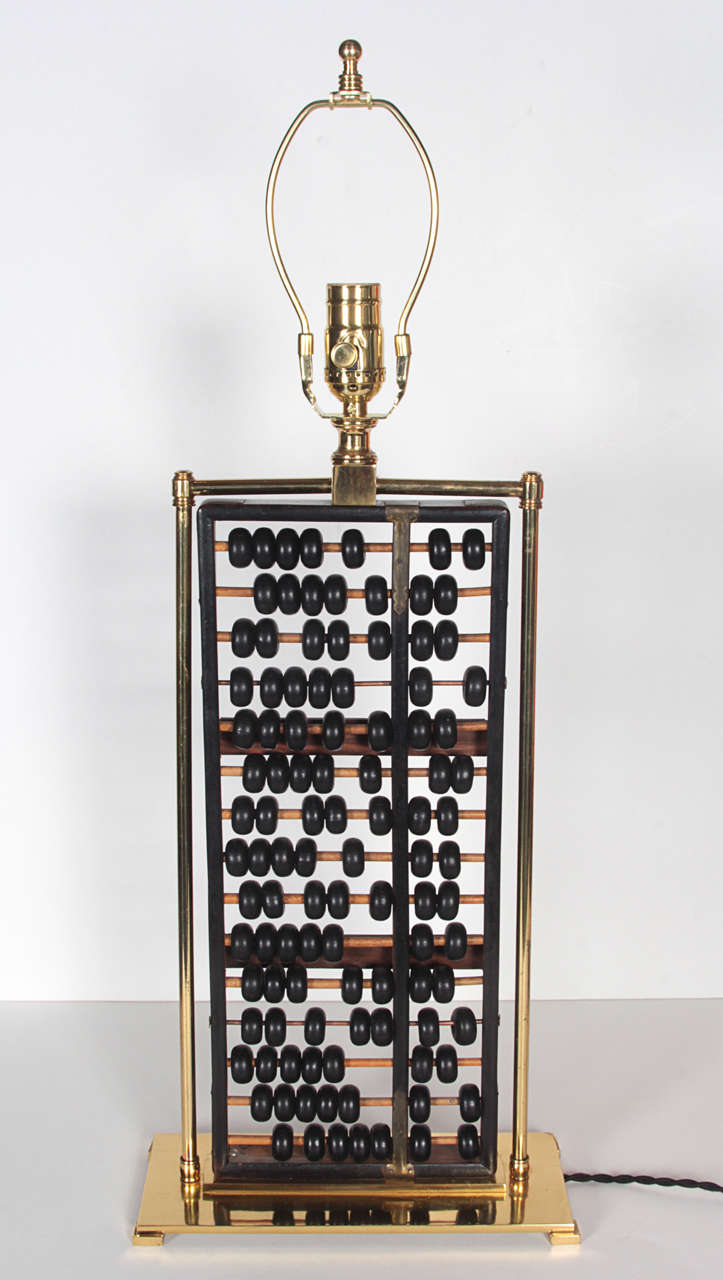 Abacus Wood and Brass lamp In Good Condition In New York, NY