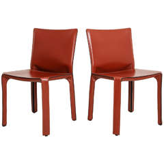 Set of Eight Mario Bellini "CAB 412" Leather Side Chairs