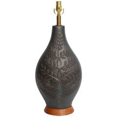 Tall Organic 1950s Swedish Glazed Pottery Table Lamp