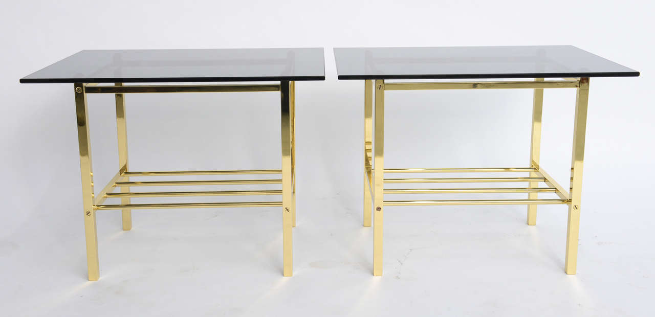 Mid-Century Modern Fine  Solid Brass and Smoked Glass European Side Table