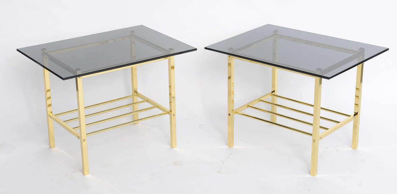 Fine  Solid Brass and Smoked Glass European Side Table 2