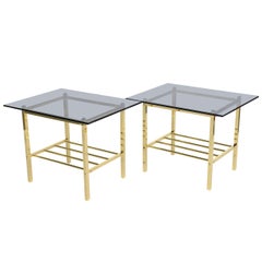Fine  Solid Brass and Smoked Glass European Side Table