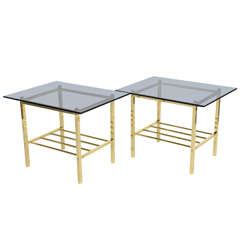 Fine Pair of Solid Brass Glass European Side Tables 3
