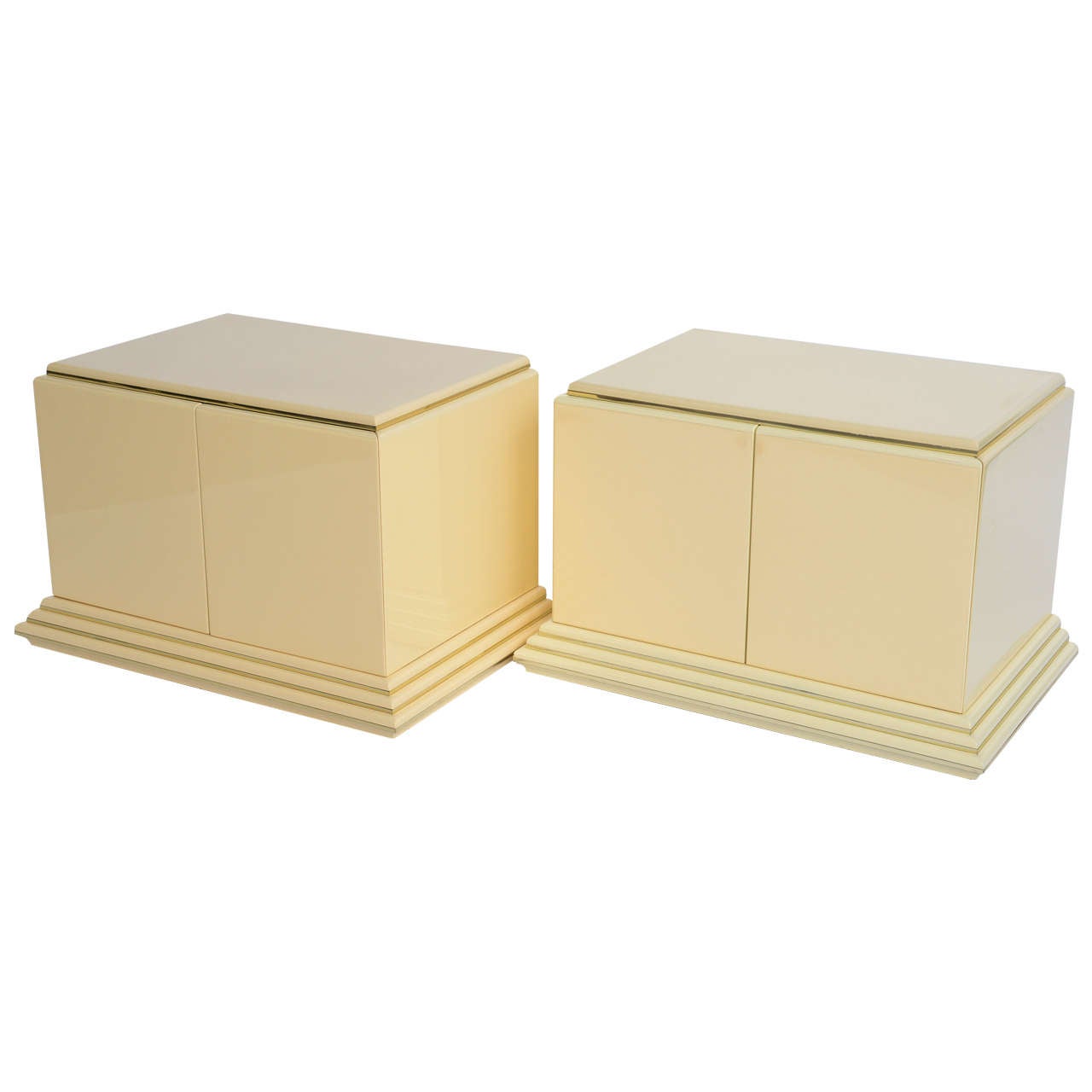 Pair of Rougier Streamline Moderne Style Cream Lacquer Bedside Tables