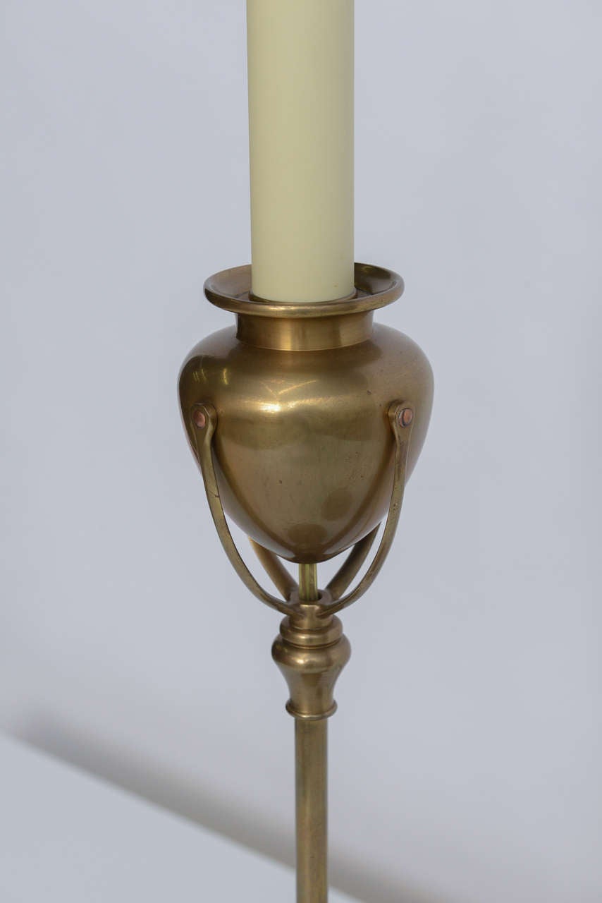American Tiffany Style Large Chapman Brass Candlestick Table Lamps