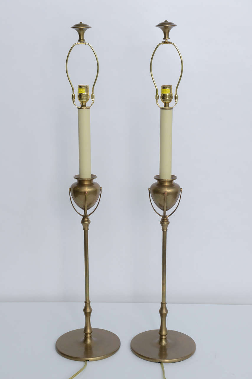 Tiffany Style Large Chapman Brass Candlestick Table Lamps 1