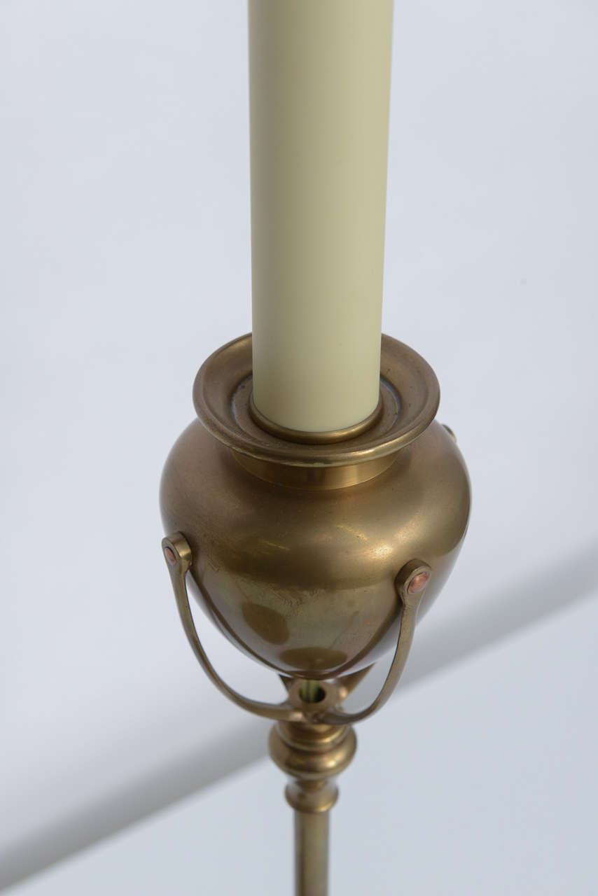 Tiffany Style Large Chapman Brass Candlestick Table Lamps 3