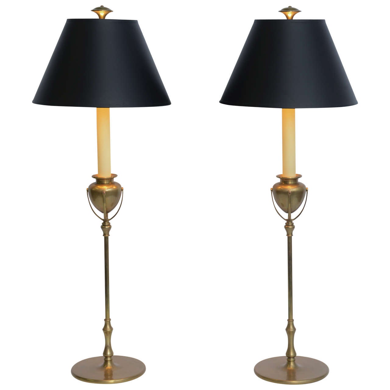 Tiffany Style Large Chapman Brass Candlestick Table Lamps