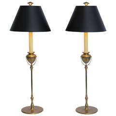 Vintage Tiffany Style Large Chapman Brass Candlestick Table Lamps