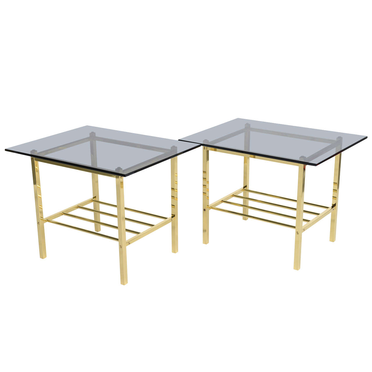 Fine Pair of Solid Brass Glass European Side Tables For Sale at 1stdibs