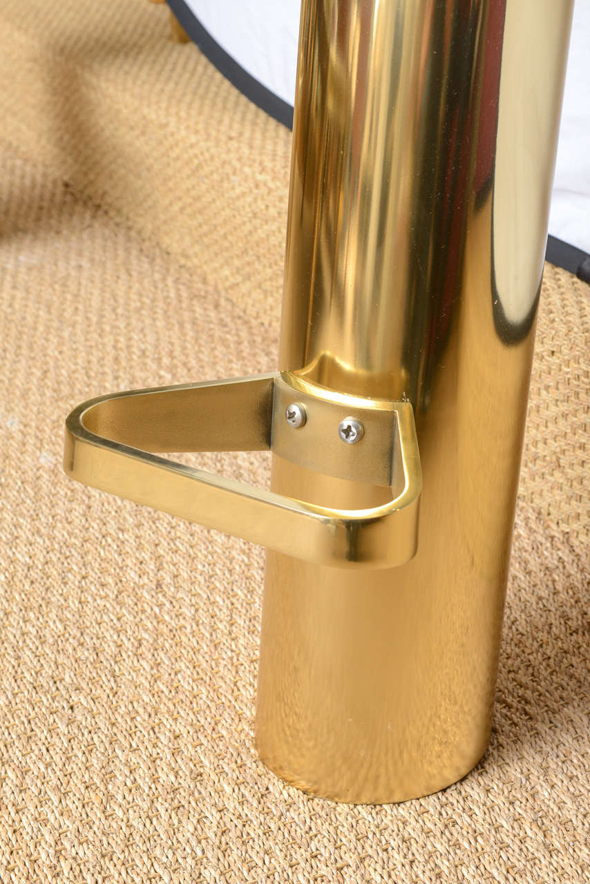 Karl Springer Style Rare Heavy Polished Brass Tilted Bar Stools, Set of Four 1