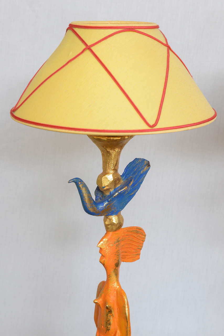 Mid-20th Century Pair of Whimsical French Figurative Bronze Lamps
