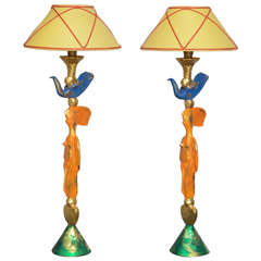 Pair of Whimsical French Figurative Bronze Lamps