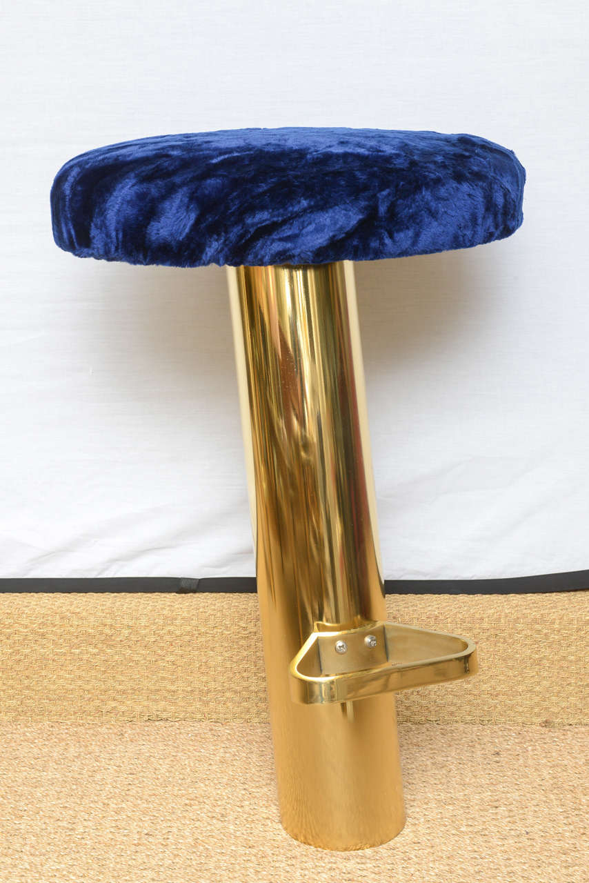 Set of Four Rare Heavy Polished Brass Tilted Bar Stools For Sale at 1stdibs