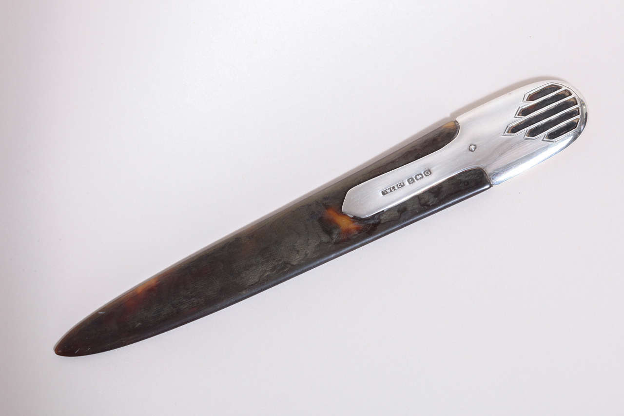 English Art Deco Faux Tortoiseshall & Silver Letter Opener
