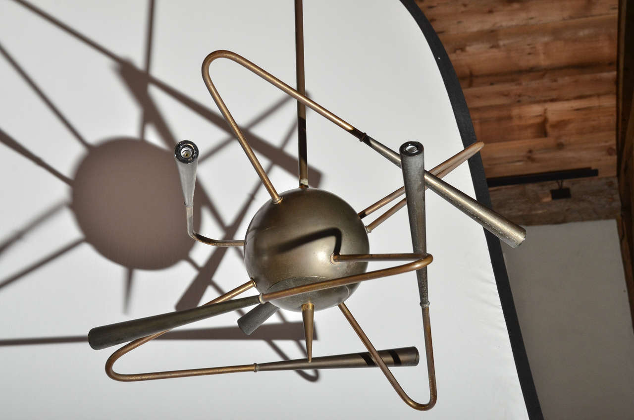 Mid-Century Modern 1960s Italian Stilnovo Brass Light Fixture with Central Ball