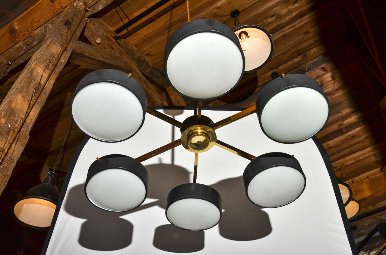 Stunning 1960's Italian Ceiling Light by G.C.M.E with six black and opal shades