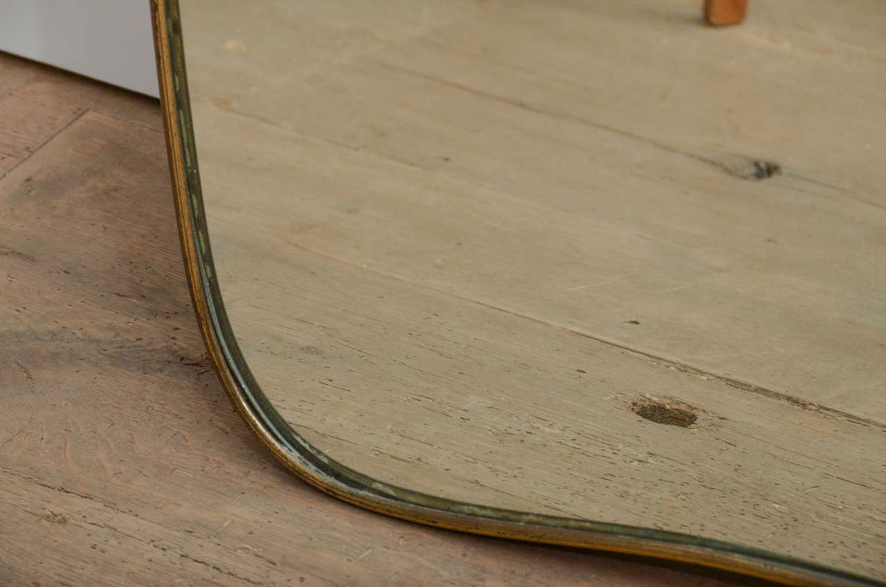 Mid- Century Italian Large Mirror with Brass Frame In Excellent Condition In Sag Harbor, NY
