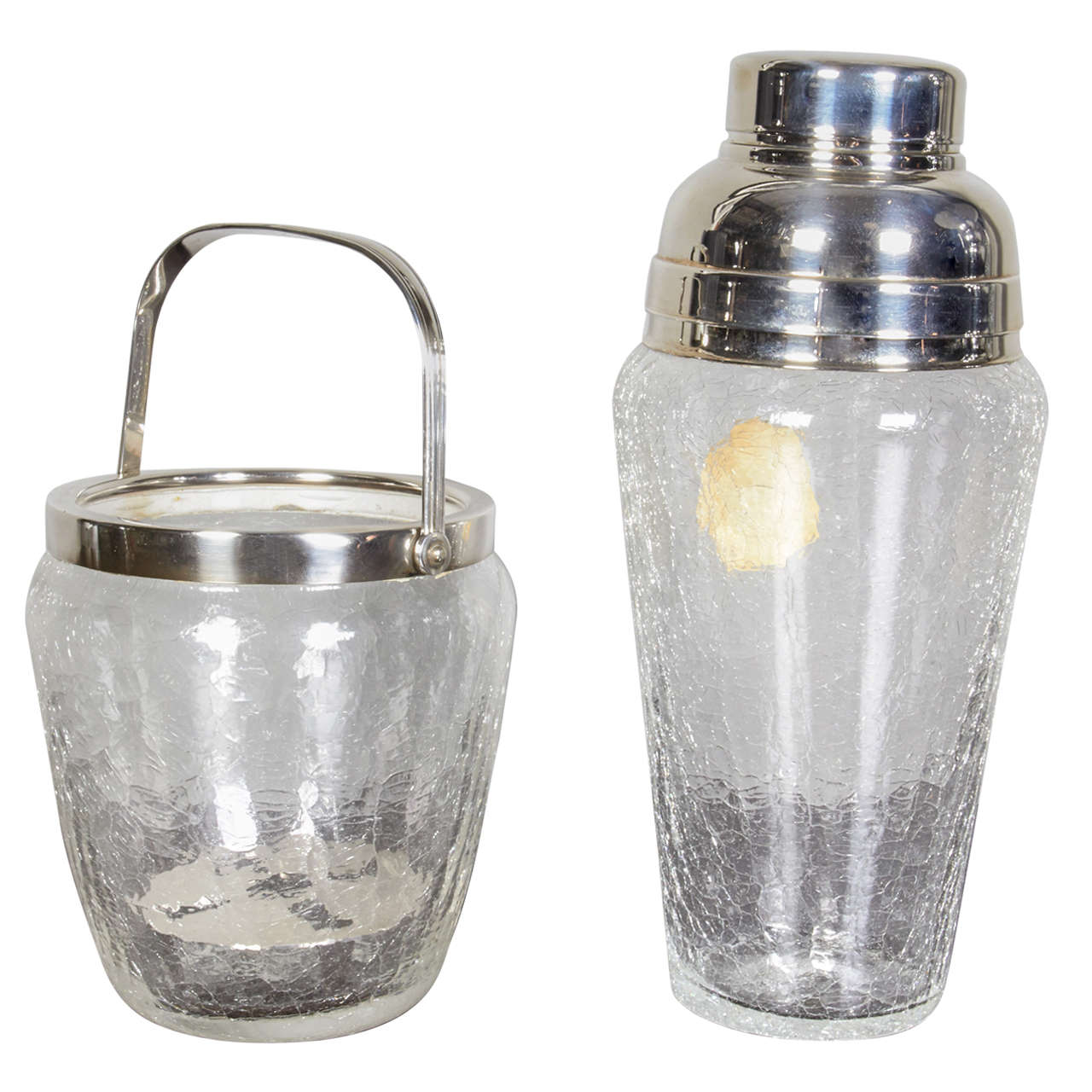 Mid-Century Set of Icy Glass Shaker and Ice Bucket